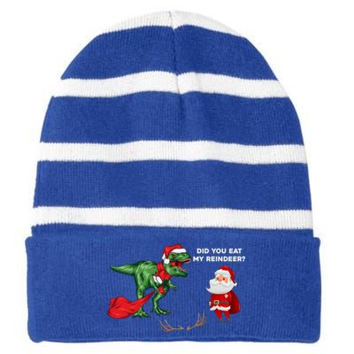 Did You Eat My Reindeer Dinosaur Cool Gift Funny Christmas Xmas Cool Gift Striped Beanie with Solid Band