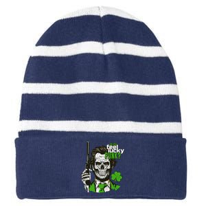 Do You Feel Lucky Punk Funny St Patricks Day Striped Beanie with Solid Band