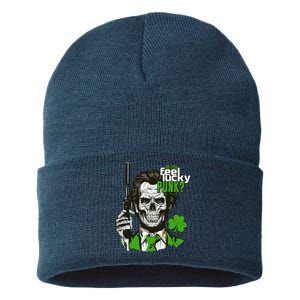 Do You Feel Lucky Punk Funny St Patricks Day Sustainable Knit Beanie