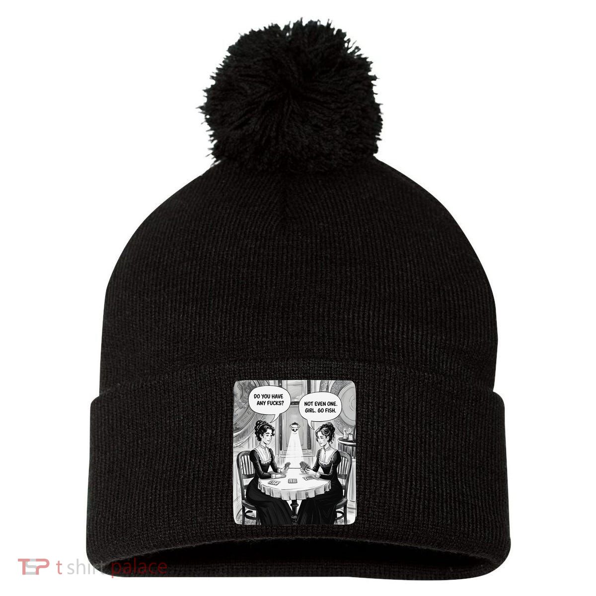 Do You Have Any Fucks Go Fish Girl Funny Women Playing Pom Pom 12in Knit Beanie