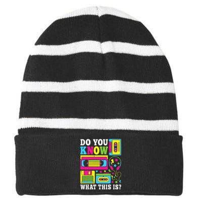 Do You Know What This Is 80s 90s Outfit Striped Beanie with Solid Band