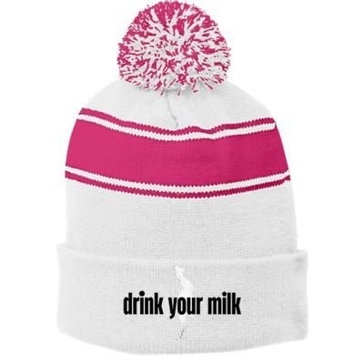 Drink Your Milk Stripe Pom Pom Beanie