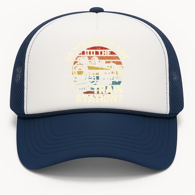 Do You Need A Ride To The Train Station Retro Vintage Train Gift Trucker Hat