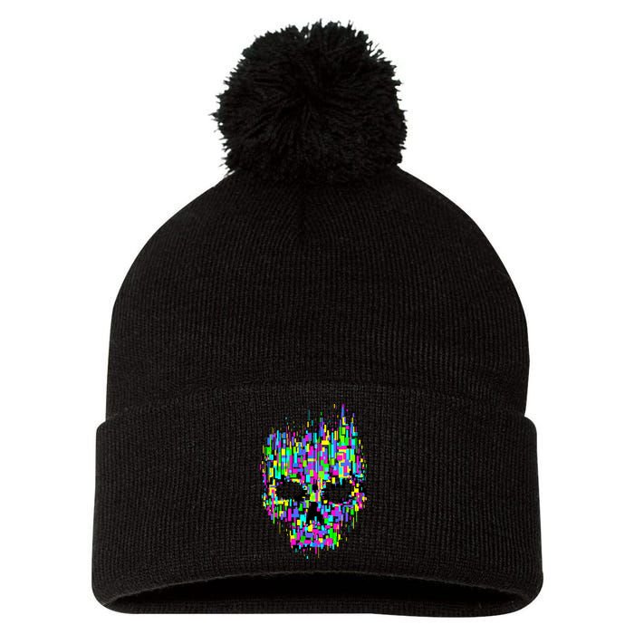 Dynamic Skull Pom Pom 12in Knit Beanie
