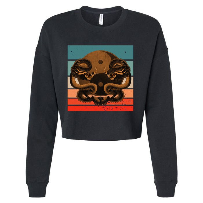 Dragon Yinyang Symbol Balance Harmony Symmetrical Scales Cropped Pullover Crew