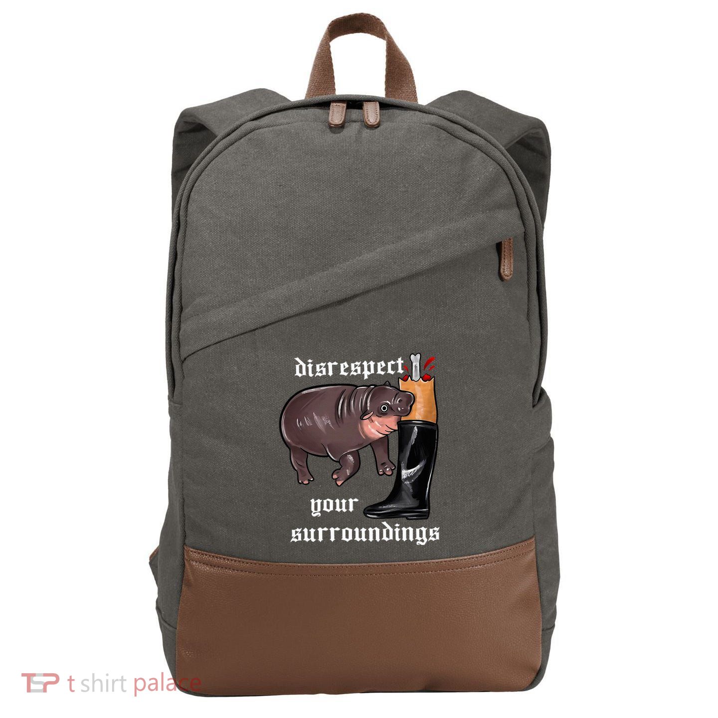 Disrespect Your Surroundings Moo Deng Cotton Canvas Backpack