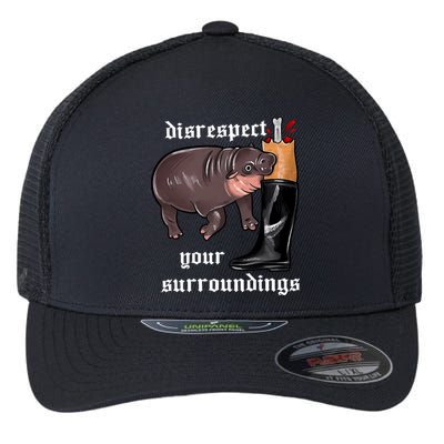 Disrespect Your Surroundings Moo Deng Funny Design Flexfit Unipanel Trucker Cap