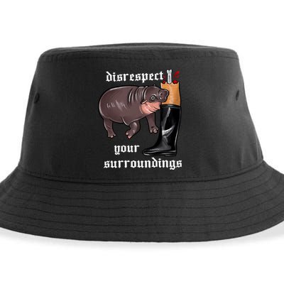 Disrespect Your Surroundings Moo Deng Funny Design Sustainable Bucket Hat