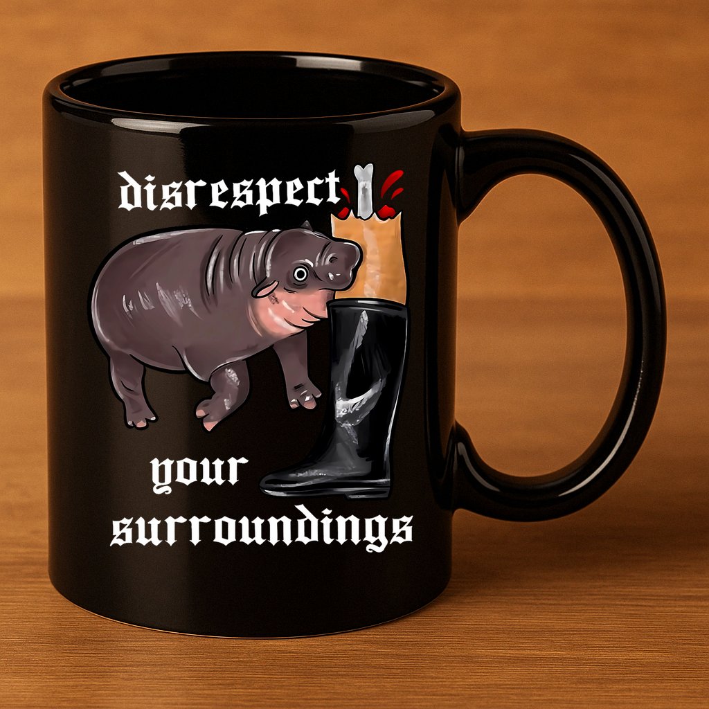 Disrespect Your Surroundings Moo Deng Funny Design 11oz C Handle Ceramic Mug