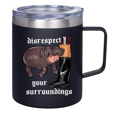 Disrespect Your Surroundings Moo Deng Funny Design 12oz Stainless Steel Coffee Mug