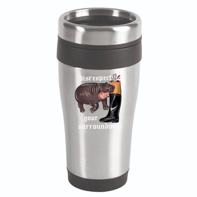 Disrespect Your Surroundings Moo Deng Funny Design 16oz Travel Tumbler