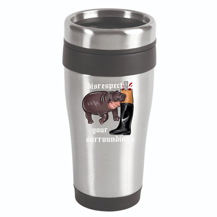 Disrespect Your Surroundings Moo Deng Funny Design 16oz Travel Tumbler