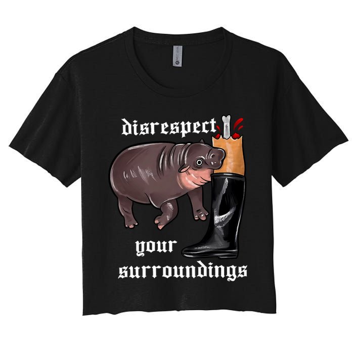 Disrespect Your Surroundings Moo Deng Funny Design Crop Top