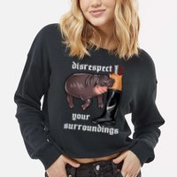 Disrespect Your Surroundings Moo Deng Funny Design Cropped Pullover Crew