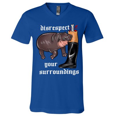 Disrespect Your Surroundings Moo Deng Funny Design V-Neck T-Shirt