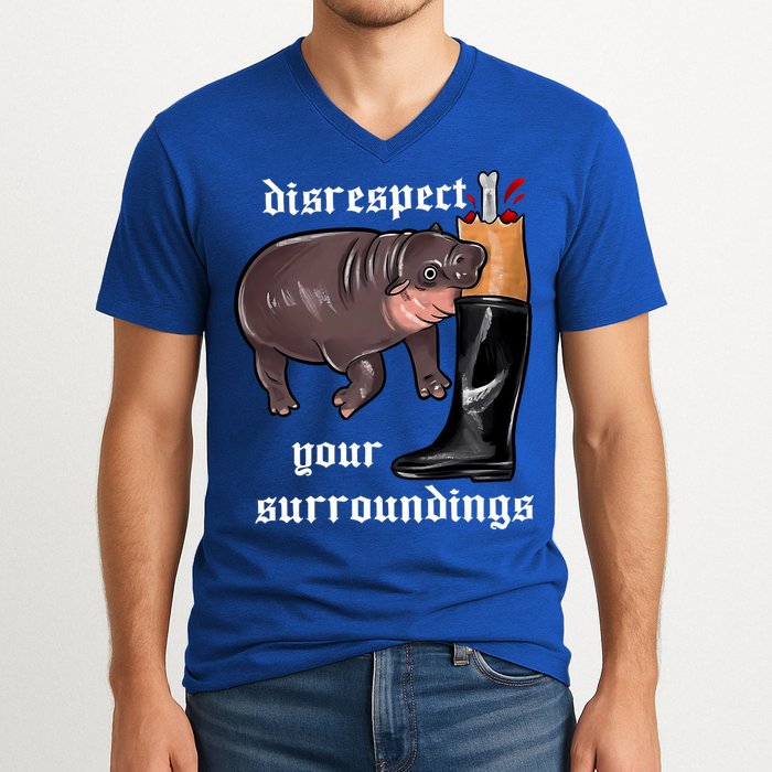 Disrespect Your Surroundings Moo Deng Funny Design V-Neck T-Shirt