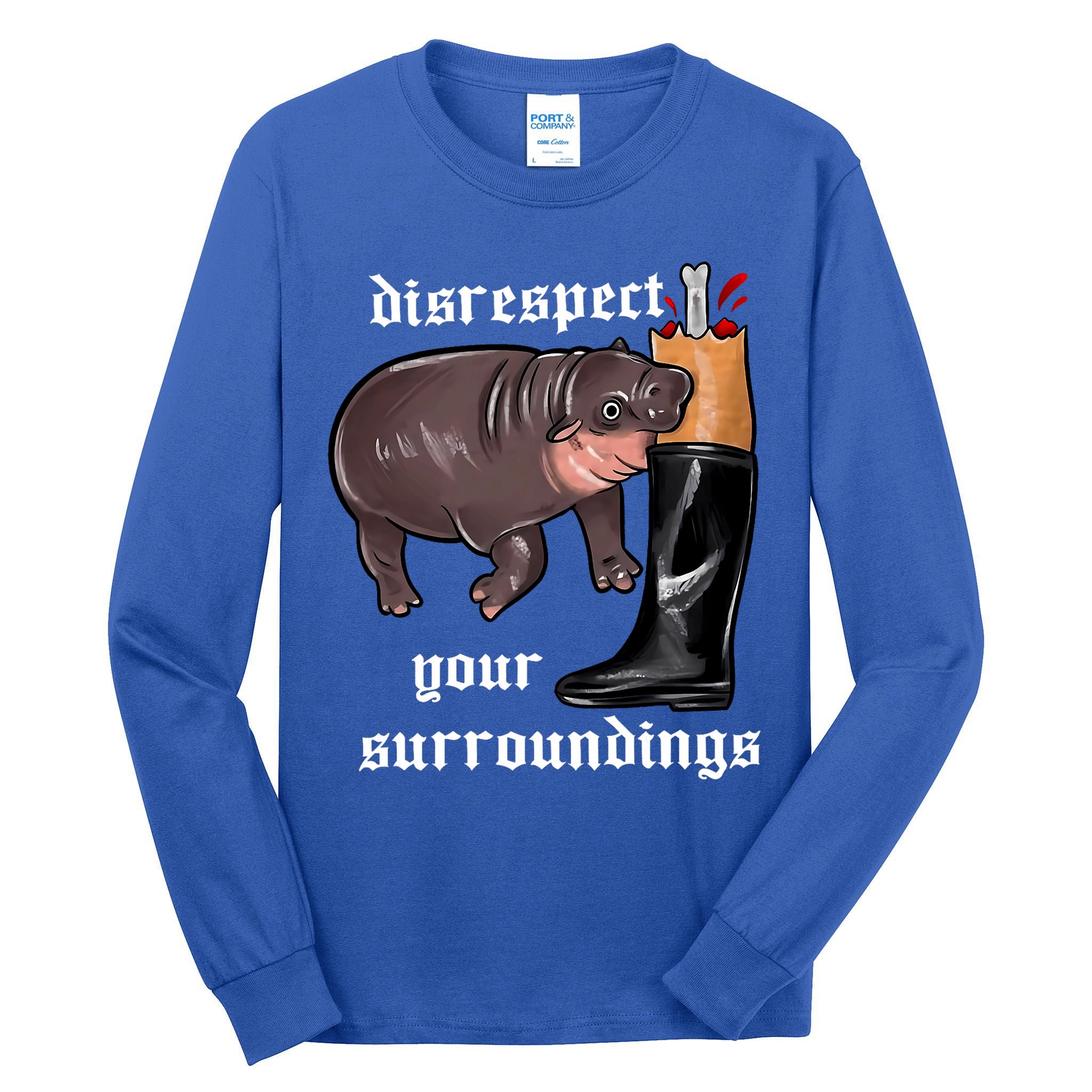 Disrespect Your Surroundings Moo Deng Funny Design Tall Long Sleeve T-Shirt