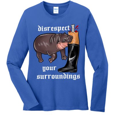 Disrespect Your Surroundings Moo Deng Funny Design Ladies Long Sleeve Shirt