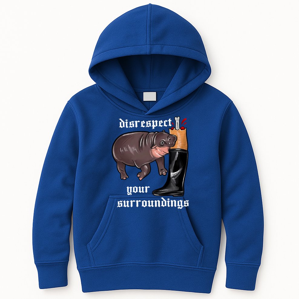 Disrespect Your Surroundings Moo Deng Funny Design Kids Hoodie