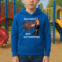 Disrespect Your Surroundings Moo Deng Funny Design Kids Hoodie