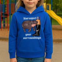 Disrespect Your Surroundings Moo Deng Funny Design Kids Hoodie