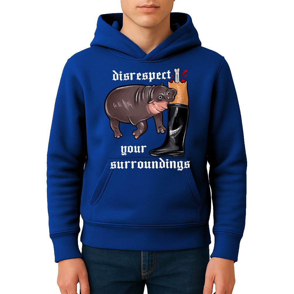 Disrespect Your Surroundings Moo Deng Funny Design Kids Hoodie