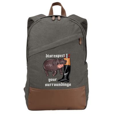Disrespect Your Surroundings Moo Deng Funny Design Cotton Canvas Backpack