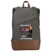 Disrespect Your Surroundings Moo Deng Funny Design Cotton Canvas Backpack