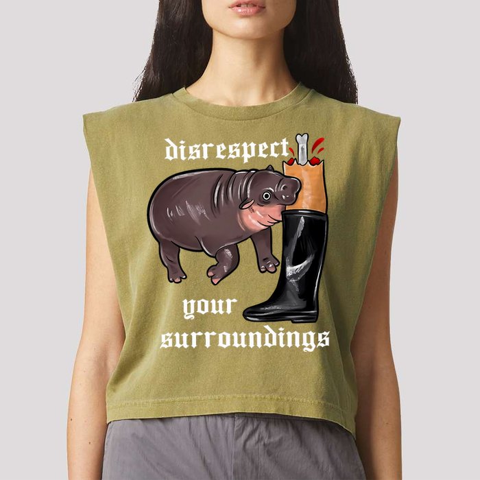 Disrespect Your Surroundings Moo Deng Funny Design Garment-Dyed Women's Muscle Tee