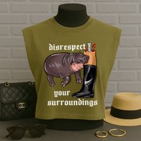 Disrespect Your Surroundings Moo Deng Funny Design Garment-Dyed Women's Muscle Tee