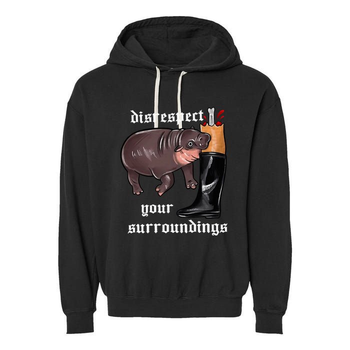 Disrespect Your Surroundings Moo Deng Funny Design Garment-Dyed Fleece Hoodie
