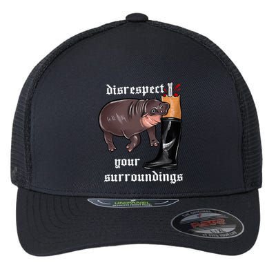 Disrespect Your Surroundings Moo Deng Funny Design Flexfit Unipanel Trucker Cap