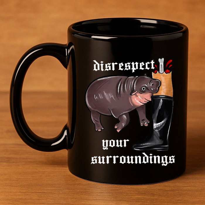 Disrespect Your Surroundings Moo Deng Funny Design 11oz C Handle Ceramic Mug