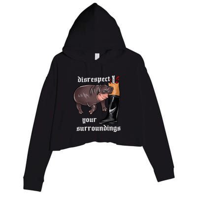 Disrespect Your Surroundings Moo Deng Funny Design Crop Fleece Hoodie