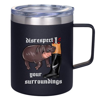 Disrespect Your Surroundings Moo Deng Funny Design 12oz Stainless Steel Coffee Mug