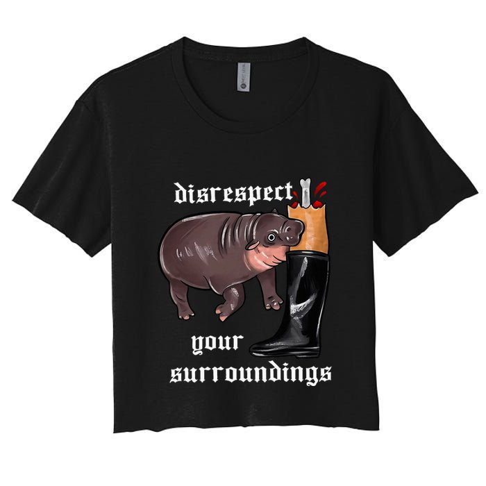 Disrespect Your Surroundings Moo Deng Funny Design Crop Top
