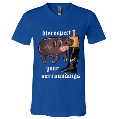 Disrespect Your Surroundings Moo Deng Funny Design V-Neck T-Shirt