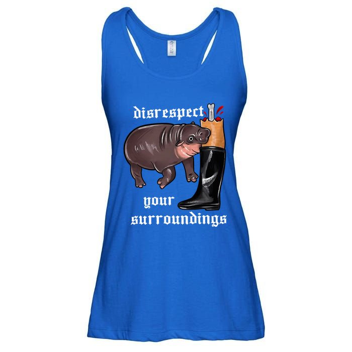 Disrespect Your Surroundings Moo Deng Funny Design Ladies Essential Flowy Tank