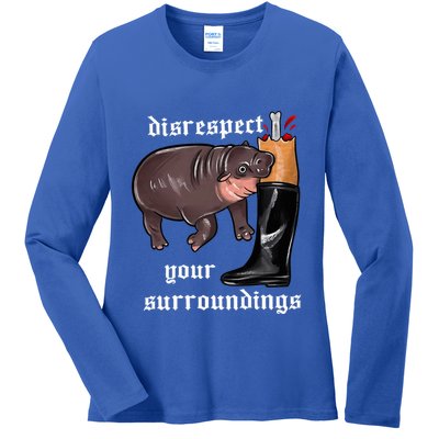 Disrespect Your Surroundings Moo Deng Funny Design Ladies Long Sleeve Shirt