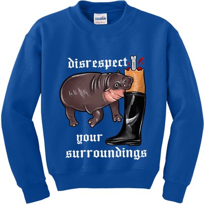 Disrespect Your Surroundings Moo Deng Funny Design Kids Sweatshirt