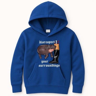 Disrespect Your Surroundings Moo Deng Funny Design Kids Hoodie