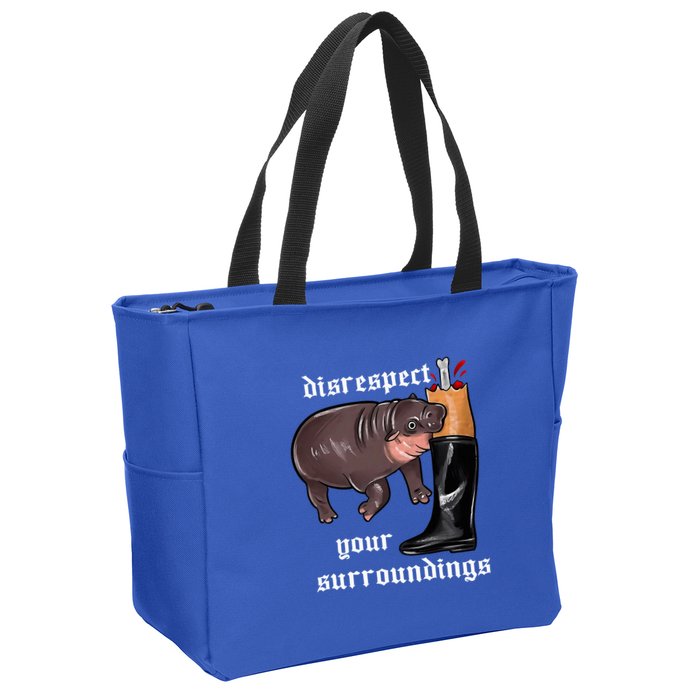 Disrespect Your Surroundings Moo Deng Funny Design Zip Tote Bag