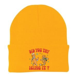 Did You Try Icing It Funny Christmas Nurse Gingerbread Man Long Sleeve Knit Cap Winter Beanie