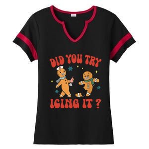 Did You Try Icing It Funny Christmas Nurse Gingerbread Man Long Sleeve Ladies Halftime Notch Neck Tee