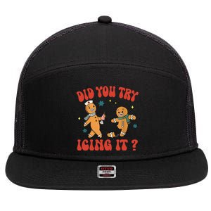 Did You Try Icing It Funny Christmas Nurse Gingerbread Man Long Sleeve 7 Panel Mesh Trucker Snapback Hat