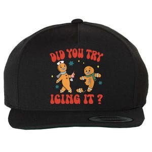 Did You Try Icing It Funny Christmas Nurse Gingerbread Man Long Sleeve Wool Snapback Cap