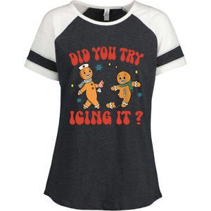 Did You Try Icing It Funny Christmas Nurse Gingerbread Man Long Sleeve Enza Ladies Jersey Colorblock Tee