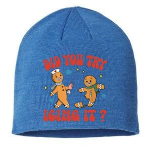 Did You Try Icing It Funny Christmas Nurse Gingerbread Man Long Sleeve Sustainable Beanie