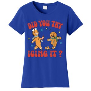 Did You Try Icing It Funny Christmas Nurse Gingerbread Man Long Sleeve Women's T-Shirt