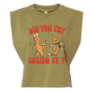 Did You Try Icing It Funny Christmas Nurse Gingerbread Man Long Sleeve Garment-Dyed Women's Muscle Tee